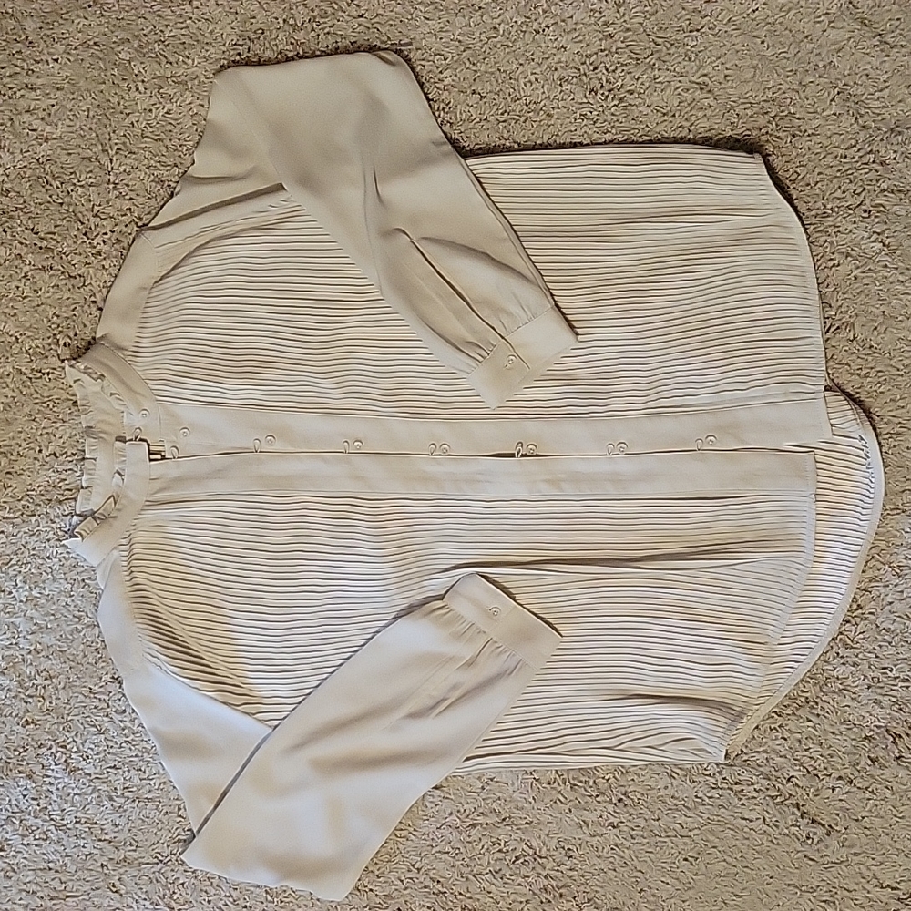 Beautiful Nordstrom M blouse. Ruffle & delicate pleating detail in a warm ivory.